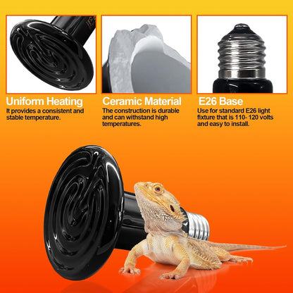 BNOSDM 2 Pack 50W Non-Light Emitting Ceramic Heat Emitter, Reptile Heat Lamp Bulbs, Brooder Coop Heater Lamp Bulb for Amphibian Reptiles Lizard Turtle Chicken