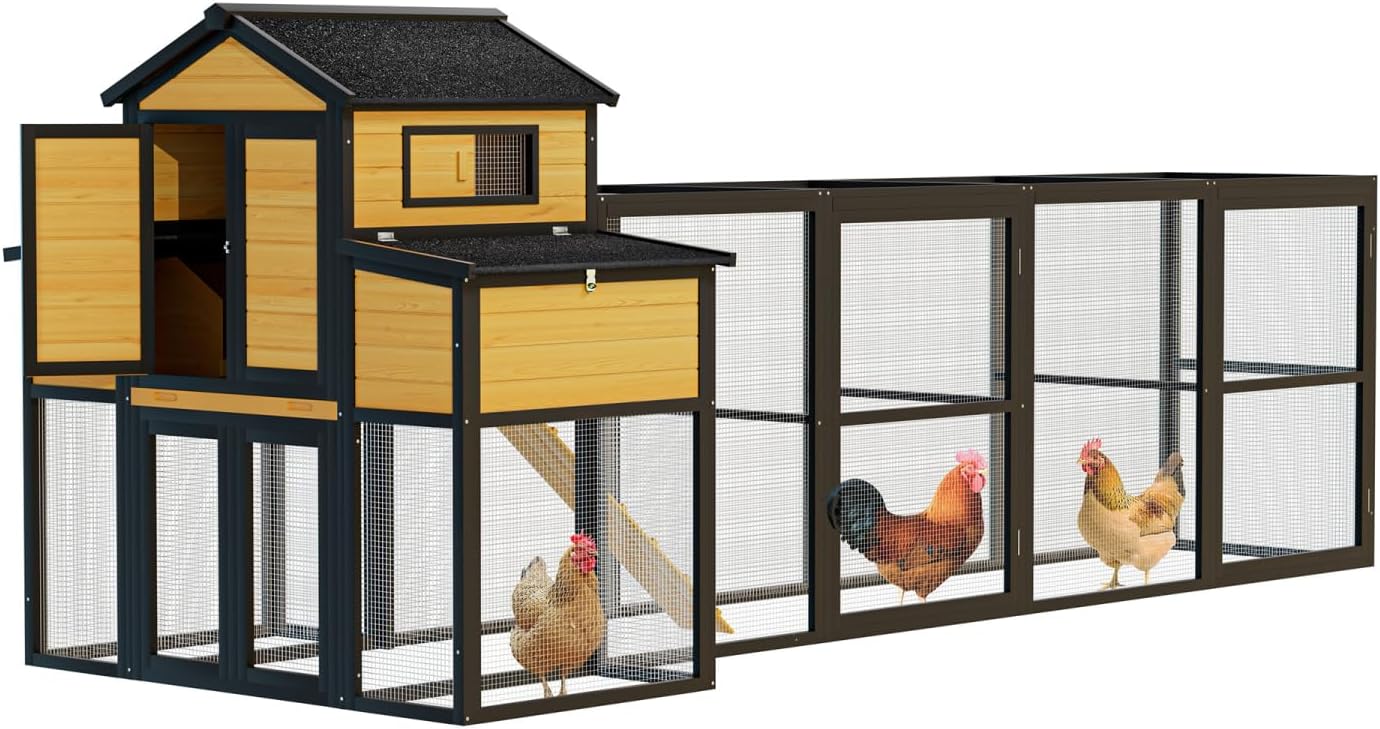 150" Black Large Wooden Chicken Coop Outdoor Hen House with Run and Nesting Boxes Wood Black Extra Large Space Outdoor Ready