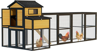 150" Black Large Wooden Chicken Coop Outdoor Hen House with Run and Nesting Boxes Wood Black Extra Large Space Outdoor Ready