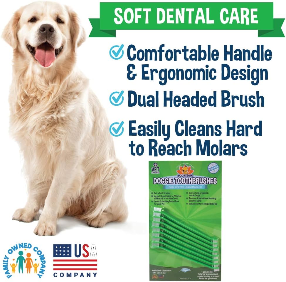 Bodhi Dog Dual-Headed Toothbrush for Dogs & Cats - Soft Bristles for Gentle Pet Dental Care - Puppy & Adult Teeth Cleaning - Easy-to-Use Design for Healthy Gums & Fresh Breath (8 Count)