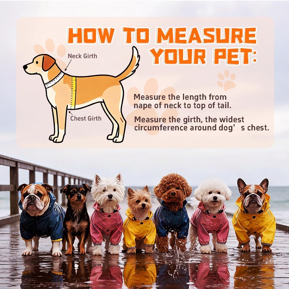 Dog rain Coat with Leash Hole and Reflective Strap - Adjustable Drawstring for Small Medium Dogs - Full-Body Coverage Water Resistant Jacket (Blue, Large)