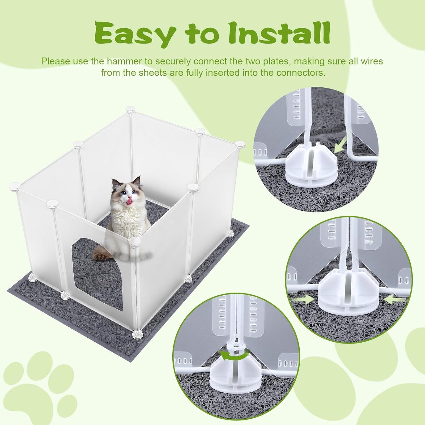Large Cat Litter Box Cover Enclosure with Waterproof Splash Guard, Litter Mat(L33×W23), Row-Hook, DIY Shield, Safe Material, Easy Install & Clean,Privacy Screen for Most Litter Boxes,27'' × 21'' ×17''
