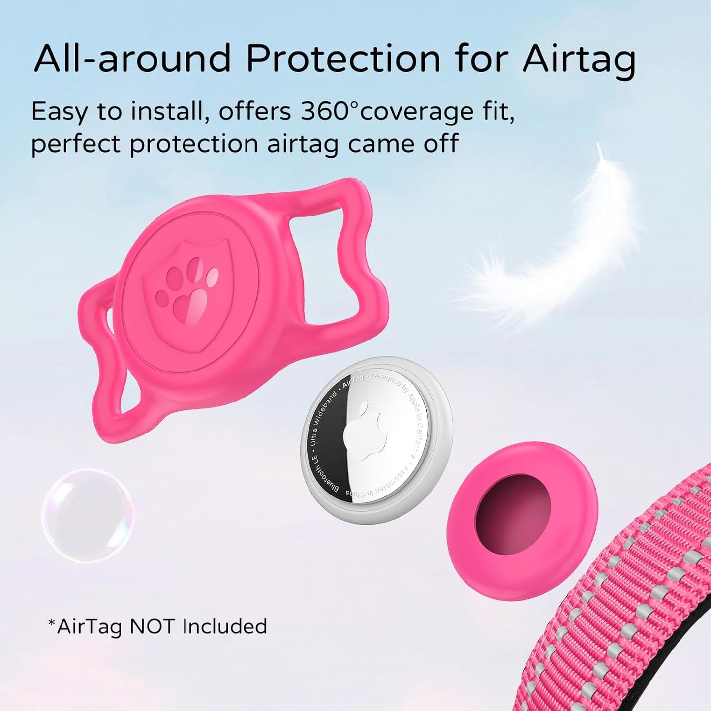 Airtag Dog Collar, Dog Collar with Airtag Holder Compatible for Apple Air Tag, Fit Circle Airtag Holder(Not Fit Other Shapes) for Large Dogs IP68 Waterproof(Rose Red,L)