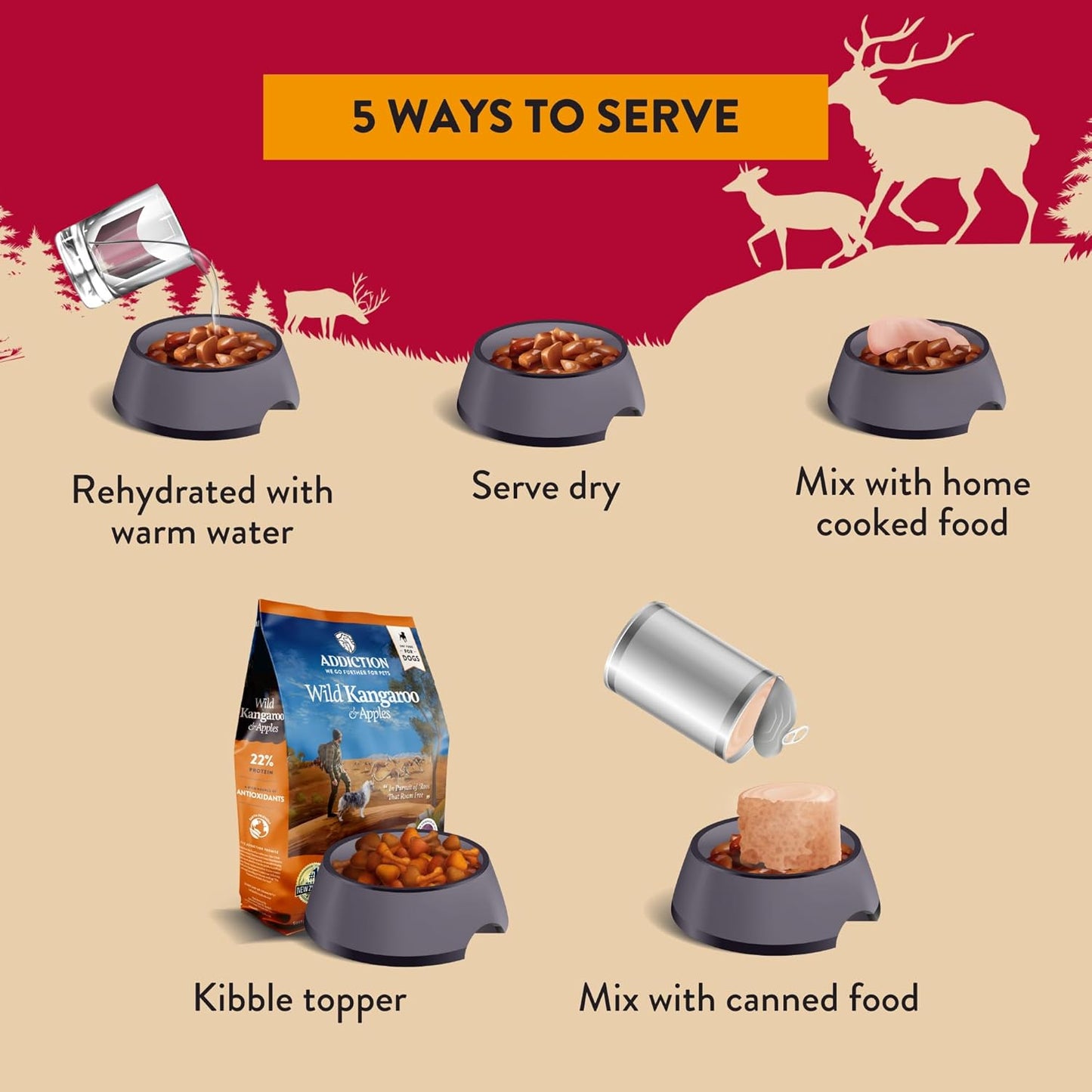 Addiction Homestyle Venison & Cranberry Dinner Air-Dried Grain-Free Dog Food – Complete Meal or Topper with Natural Ingredients for Digestive and Skin & Coat Health, 2lb - 2 Packs