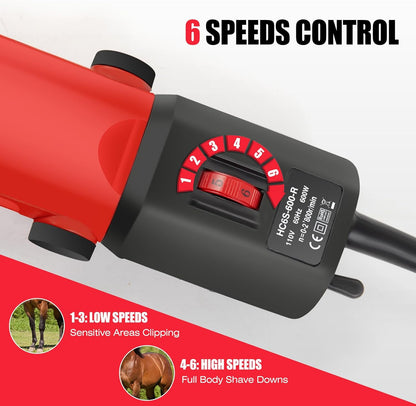 Horse Clippers, 600W Professional Heavy Duty Horse Body Clippers, 6-Speeds Large Livestock Clippers for Body Clipping Horse Equine Cattle and Thick Coat Animals