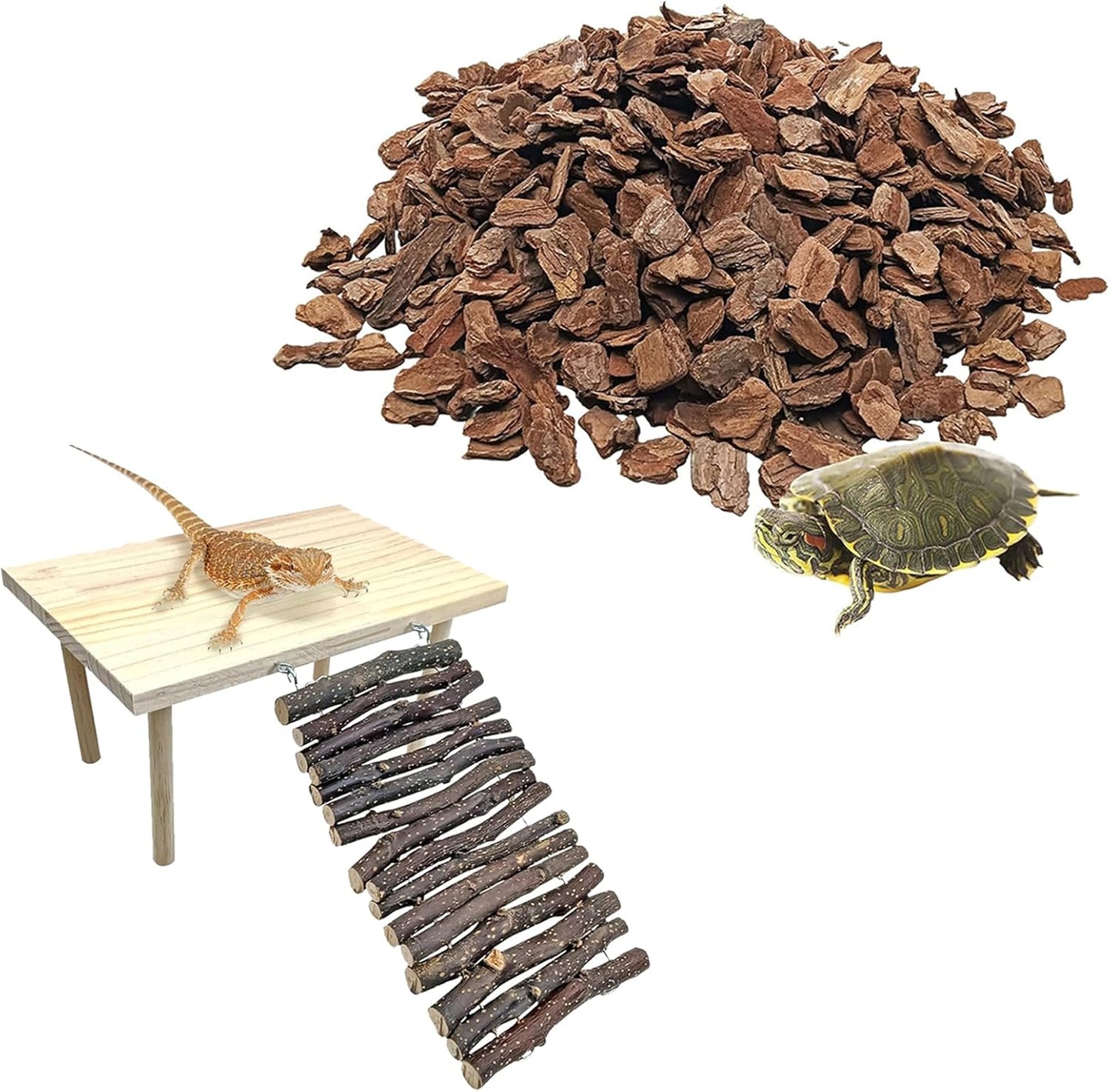 BNOSDM Reptile Pine Bark Substrate and Rectangle Basking Platform for Lizard