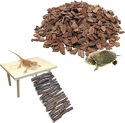 BNOSDM Reptile Pine Bark Substrate and Rectangle Basking Platform for Lizard