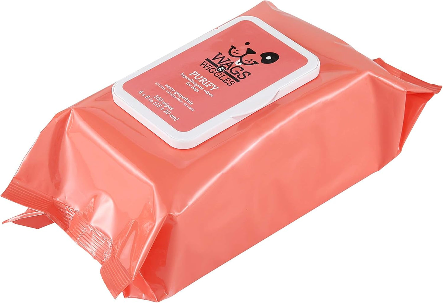Wags & Wiggles Purify Hypoallergenic Wipes for Dogs, Zesty Grapefruit Scent - Scented Dog Wipes Gently Clean & Condition Your Dog's Coat Without A Bath, 100 Count