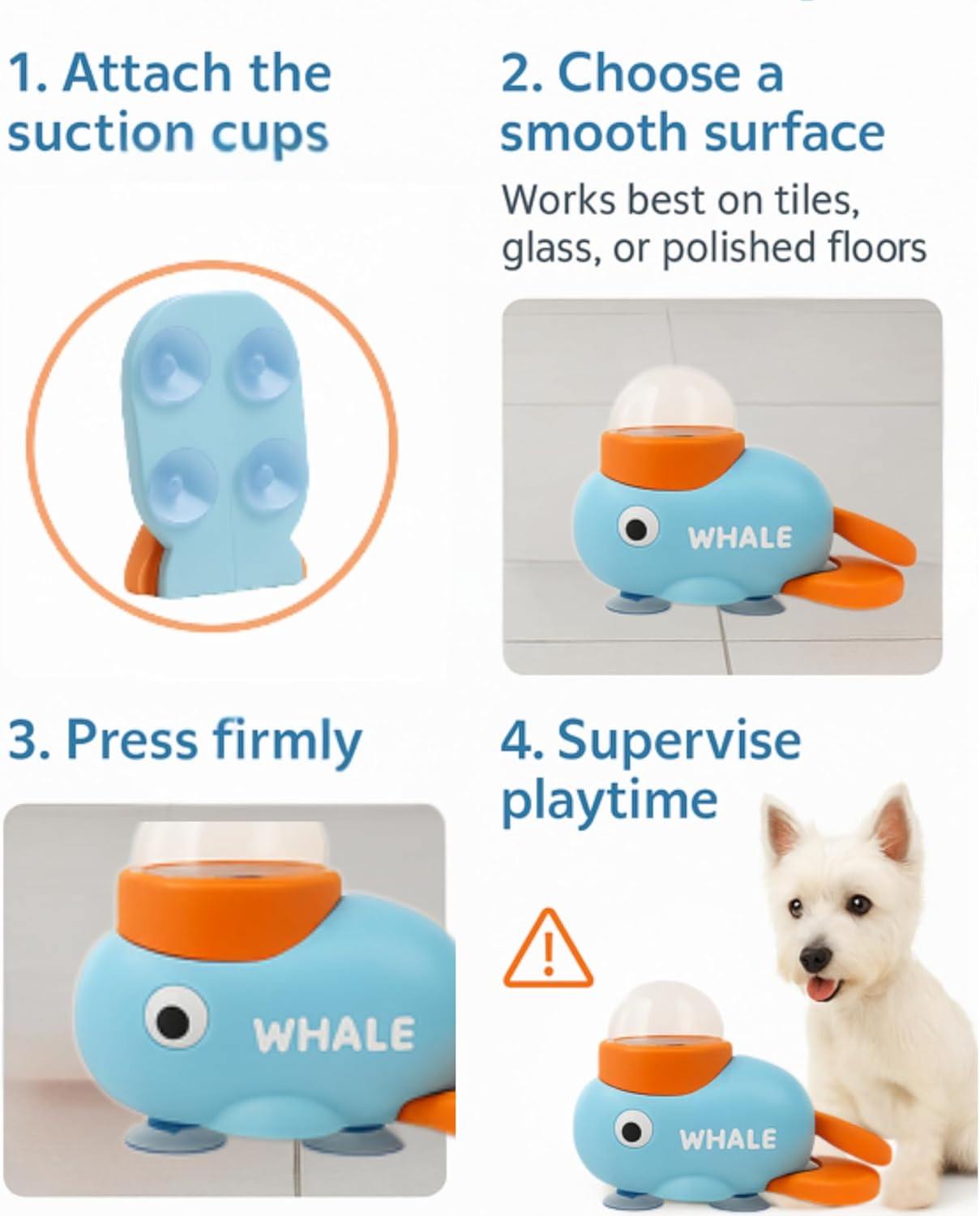 Interactive Dog Toy Treat Dispenser Whale-Shaped Slow Feeder Puzzle with Strong Suction Cups, Durable Non-Toxic Food-Grade Design for Small & Medium Dogs