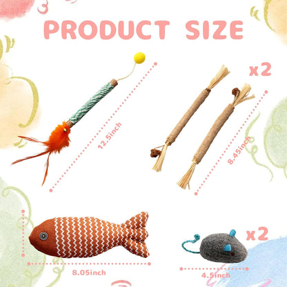 6-Pack Catnip Toy - 3 Silvervine Chew Sticks for Cats, 2 Cat Mice Toy and 1 Fish - Catnip Toys for Indoor Cats Kitty Teeth Grinding Chew Interactive
