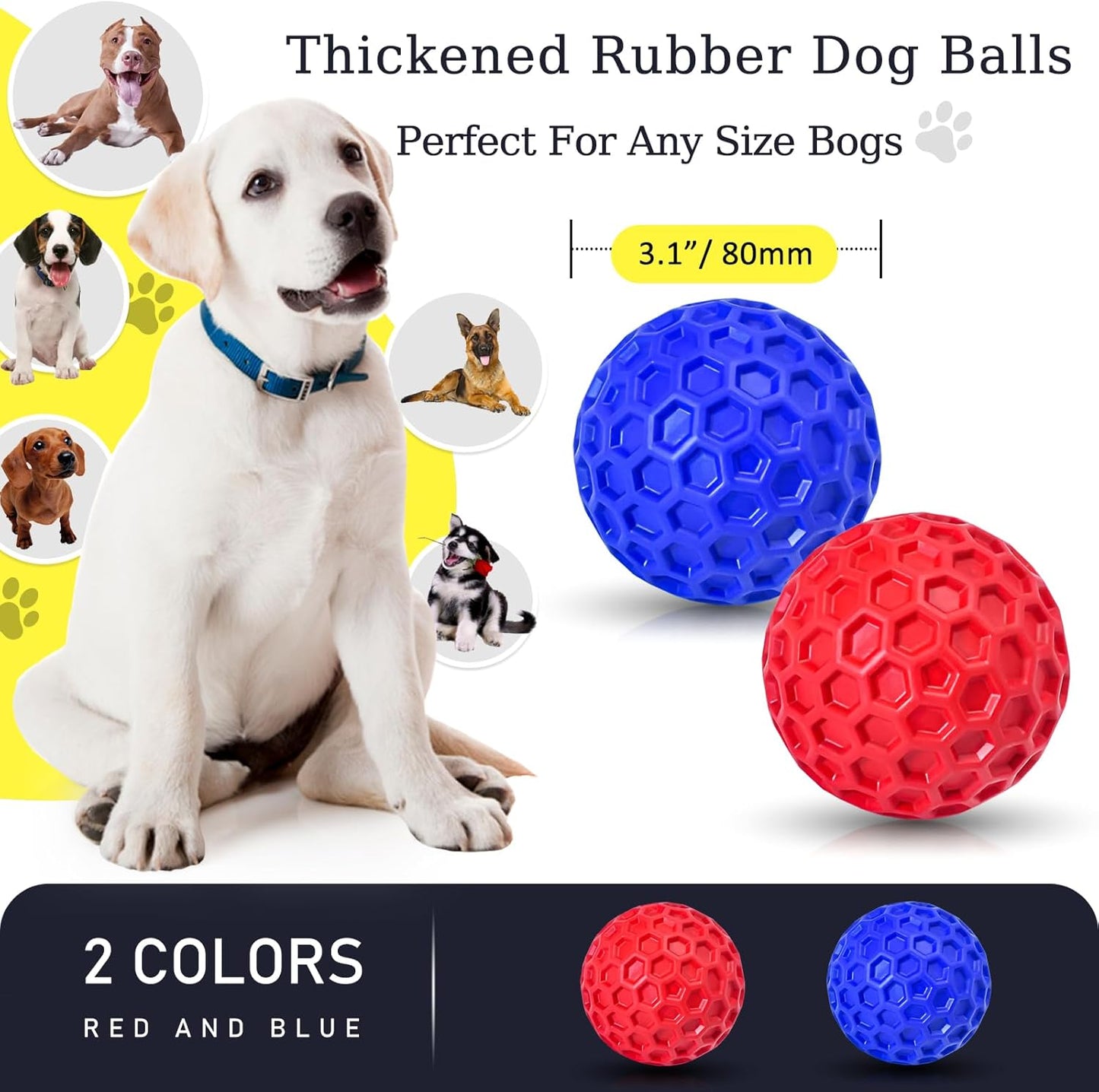 2 Pack Indestructible Squeaky Dog Balls for Aggressive Chewers, Interactive Dog Toys for Teething, Relieving Anxiety. Chew Toy for Large, Medium Breeds, Outdoor Rubber Balls.