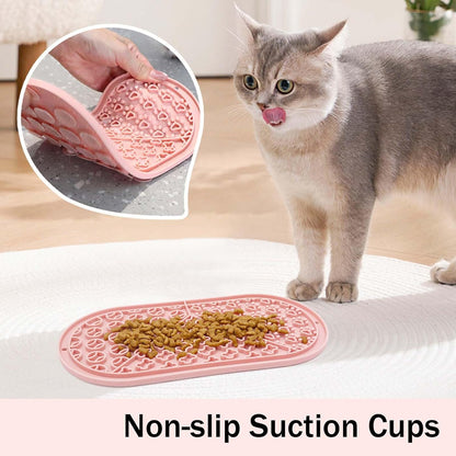 Oval Pet Licking Mat with Suction Cups for Dogs and Cats, Food-Grade Silicone Slow Feeding Puzzle Toy, Non-Slip Dog Treat Mat for Anxiety & Boredom Relief (Pink+Gray)