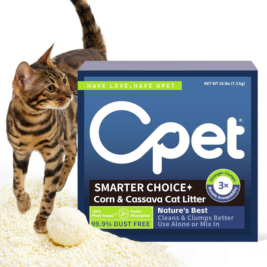OPET Corn & Cassava Cat Litter, Natural Sustainable Ingredients, Quick Clumping Tapioca Cat Litter, Flushable, Superior Odor Control, 99.9% Dust Free Kitty Litter
