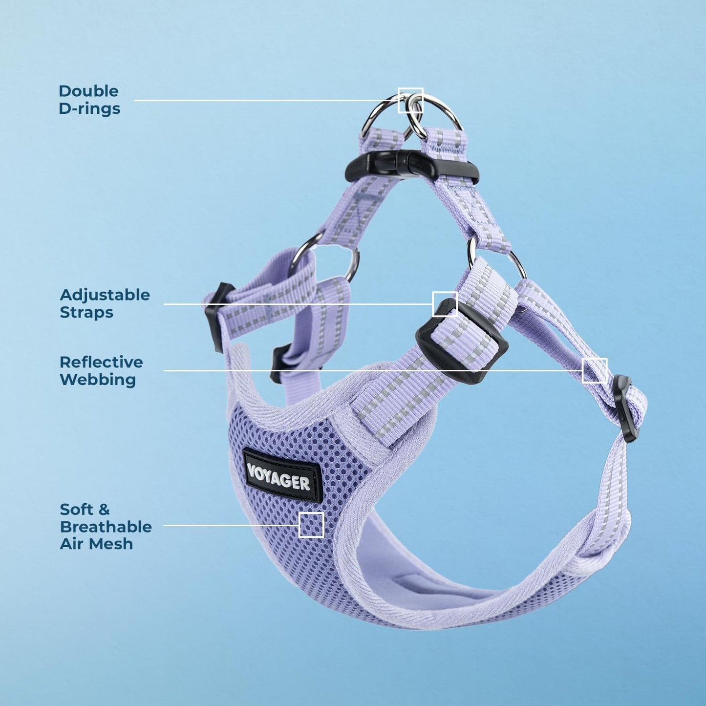Best Pet Supplies Voyager Mesh Dog Breathable Harness Reflective Stitching, All Weather Adjustable for Walking Training, or Running - Heavy Duty & Durable, Harness (Lavender), S