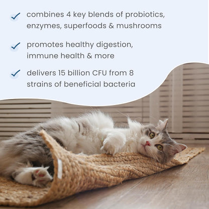 Bark & Whiskers Probiotics + Enzymes - Supports Digestive Health & Immune System - Probiotic Supplement for Cats & Dogs - 60 Scoops