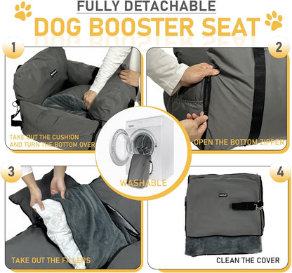 Dog Car Seat for Small Dogs - Soft Booster Seat with Safety Strap, Waterproof & Washable Pet Travel Carrier Bed, Portable Puppy Carseat with Storage for Car Travel Comfort
