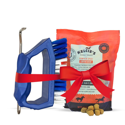 Kelcie’s Horse Care Essentials Bundle - Pumpkin Spice Horse Treats (5 lb) + Hoof Pick Brush Grooming Tool | Healthy Treats & Easy Hoof Cleaning