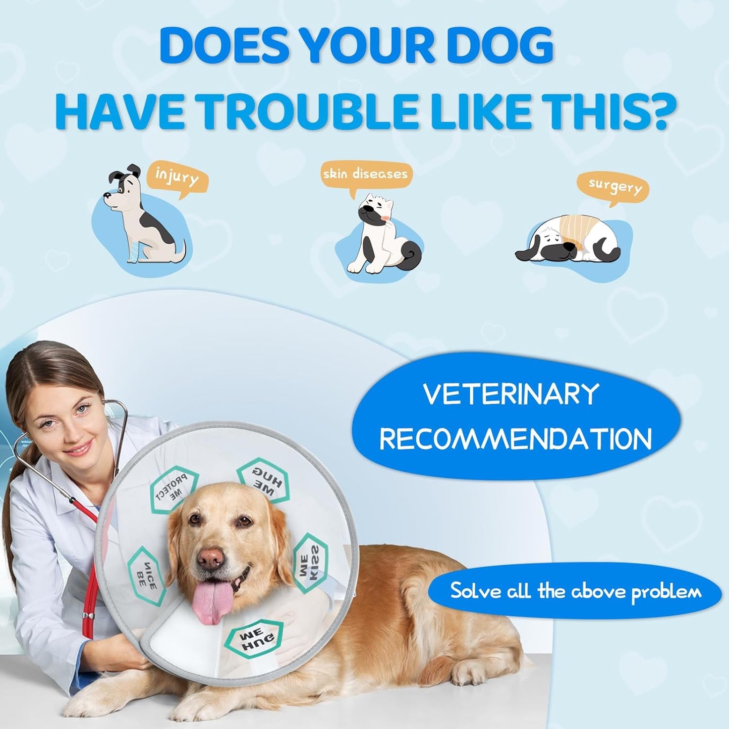 Supet Dog Cone Collar After Surgery to Stop Licking: Adjustable Recovery Elizabeth Collar Alternative for Large Medium Small Dogs, Plastic Pet Head Neck Cone (XS)