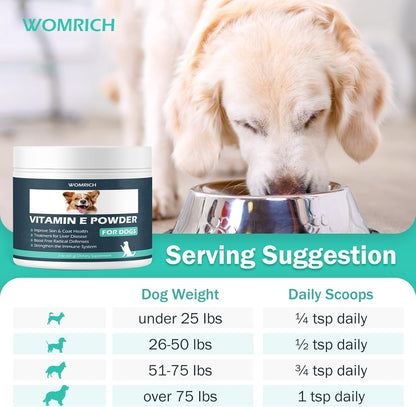 Vitamin E for Dogs, Dog Vitamins E, Vitamin E Powder Promote Cardiovascular Health & Cell Membranes, Boost Dog Immune System, Improve Skin & Coat Health, Treatment for Liver Disease, for All Dogs, 60g