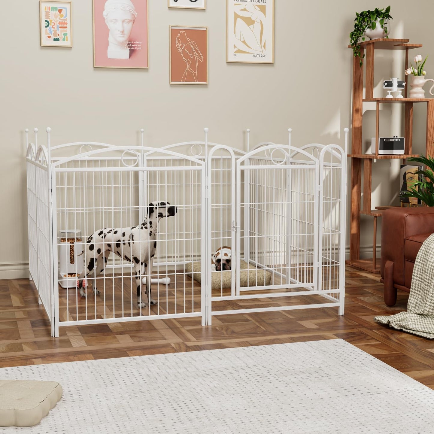 Heavy Duty Dog Playpen Iron White Rust-Resistant Stable Foldable Indoor Outdoor Pet Exercise Pen with Doors
