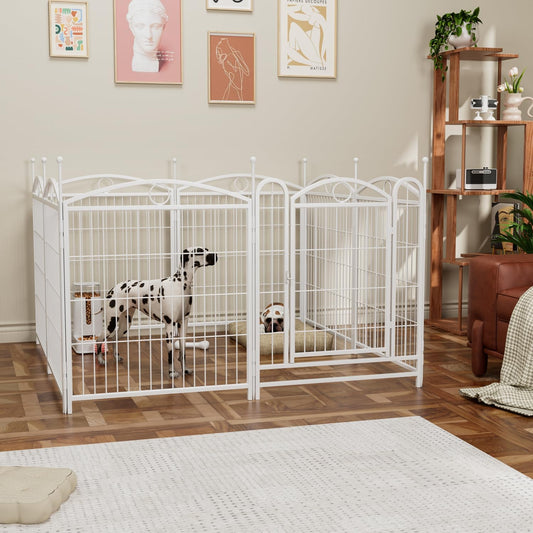 Heavy Duty Dog Playpen Iron White Rust-Resistant Stable Foldable Indoor Outdoor Pet Exercise Pen with Doors