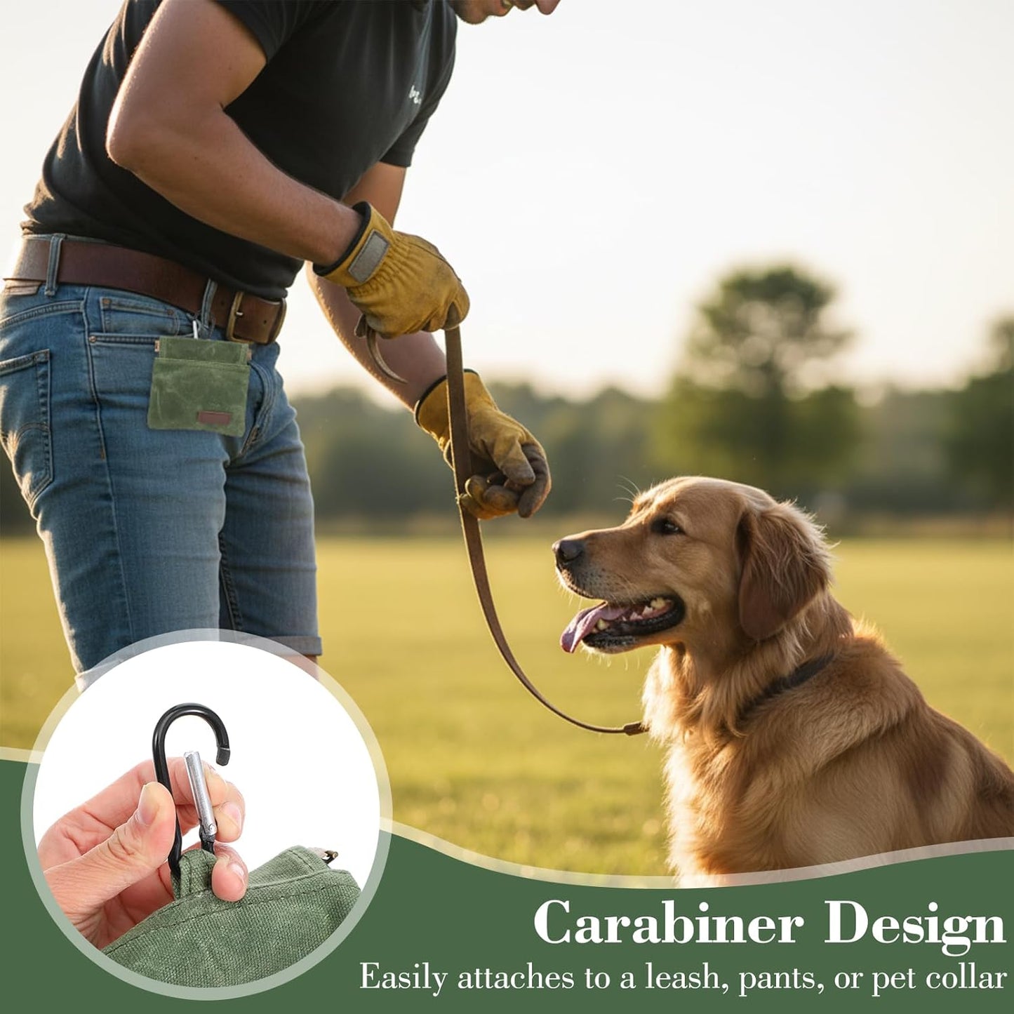 Thinp 2 Pcs Treat Pouches for Pet Training, Hand Free Dog Treats Pouch Auto Closing Dog Training Treat Pouch Portable Dogs Walking Bag for Puppy Travel or Outdoor Use (Black, Green)