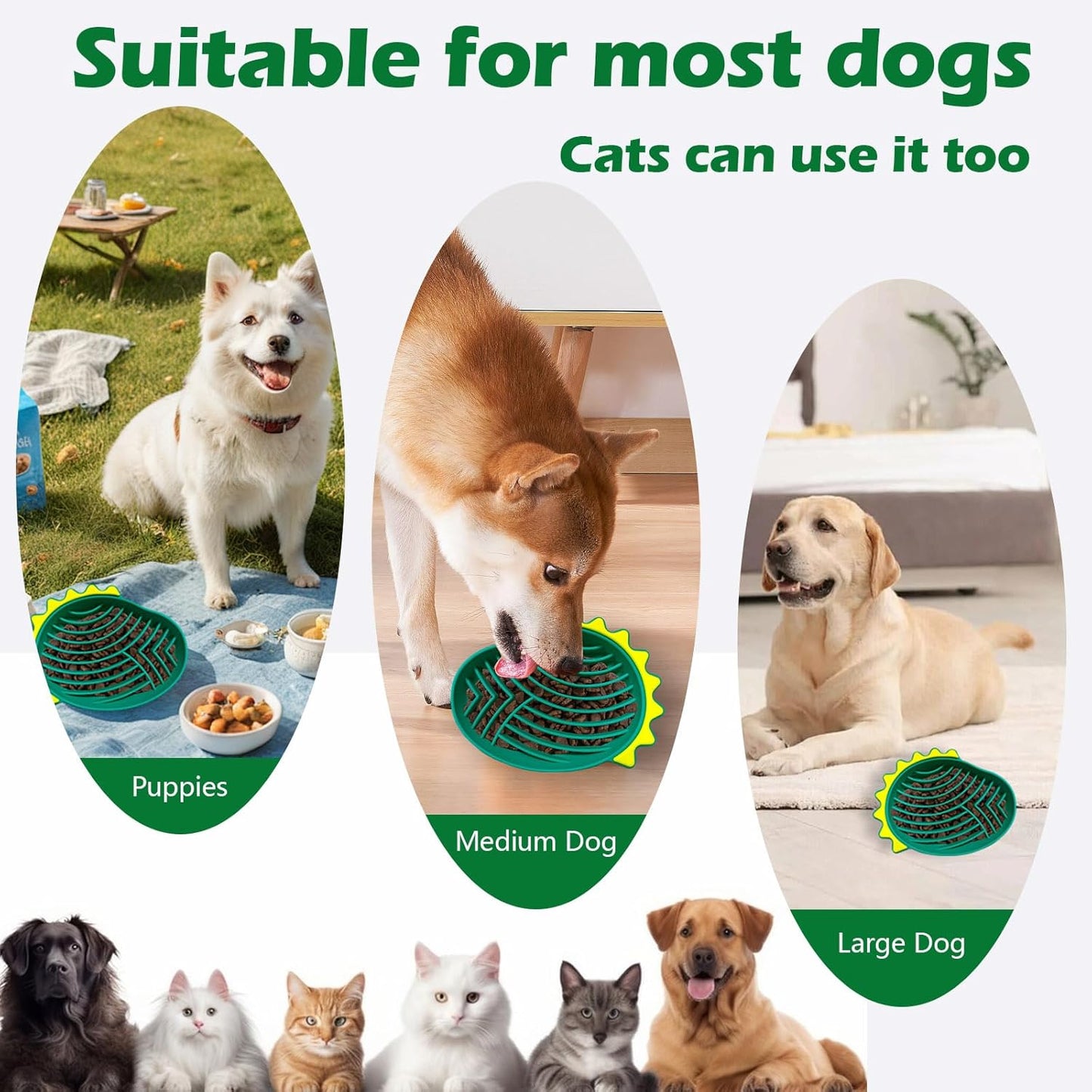 Silicone Slow Feeder Dog Bowls, 8.6"L×6.5"W×1.4"H Slow Feeder to Prevent Choking, Non-Slipping Maze Dog Food Bowl for Dry Wet Food, Versatile Pet Bowl for Dogs and Cats, Dogs Accessories(Dark Green)