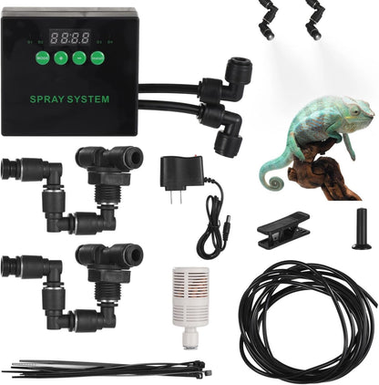 Smart Mist Sprayer with Two Free-Rotating Spray Nozzles, Reptile Humidifier Misting System with Timer, Lizard Snake Habitat Atomizer for Tropical Plants, Includes Long Pipe, Power Adapter