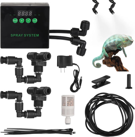 Smart Mist Sprayer with Two Free-Rotating Spray Nozzles, Reptile Humidifier Misting System with Timer, Lizard Snake Habitat Atomizer for Tropical Plants, Includes Long Pipe, Power Adapter