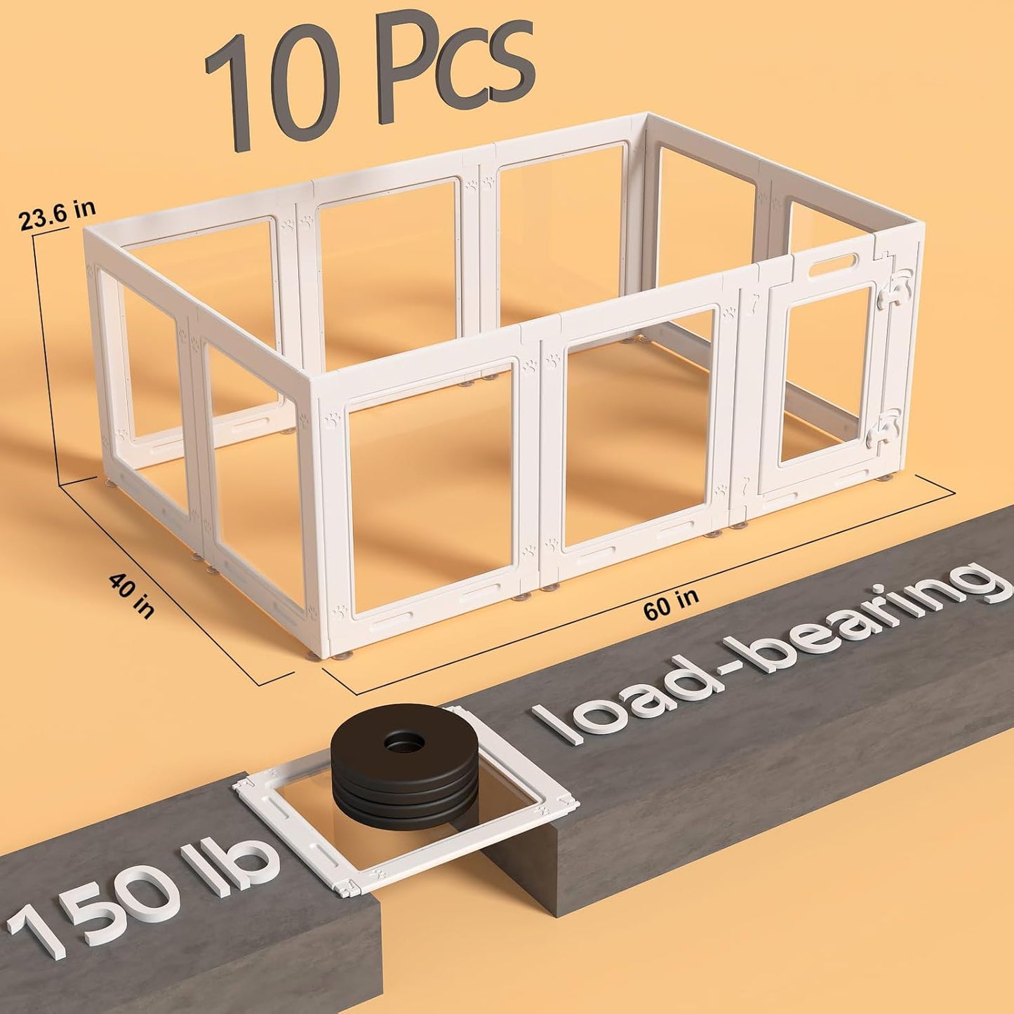 Clear Acrylic Dog Playpen with Door,23.6" Puppy Playpen,Easy Assemble Pet Fence,10-Panel for Puppies/Small Dog Play Pen Indoor (White, 23.6 Inch-H, 10 Panel)