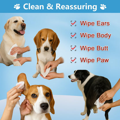 Pet Grooming Wipes for Dogs and Cats - Odor Control, Cleans Paws, Face, and Body, Safe for Sensitive Skin (400 Wipes (4 Packs))