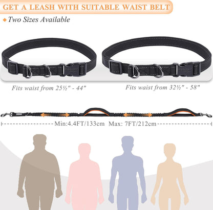 VIVAGLORY Hands Free Dog Leash + Dog Coat, Running Waist Leash with Belt for Running Walking, Warm Fleece Lined Reflective