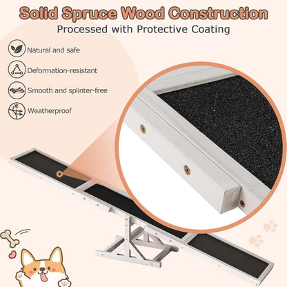 PETSITE Wooden Dog Agility Seesaw, Dog Exercise & Play Set, Outdoor Run Game Toy, Climbing Platform Balance Training Equipment, Weatherproof Pet Supplies for Backyard Obstacle Courses (White)