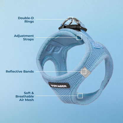 Best Pet Supplies Voyager Step-in Air Harness - All Weather Mesh, Reflective, No Pull Harness for Dogs, Cats - Secure with Hook & Loop Fastener, Buckle, Double D-Rings - Baby Blue, XS