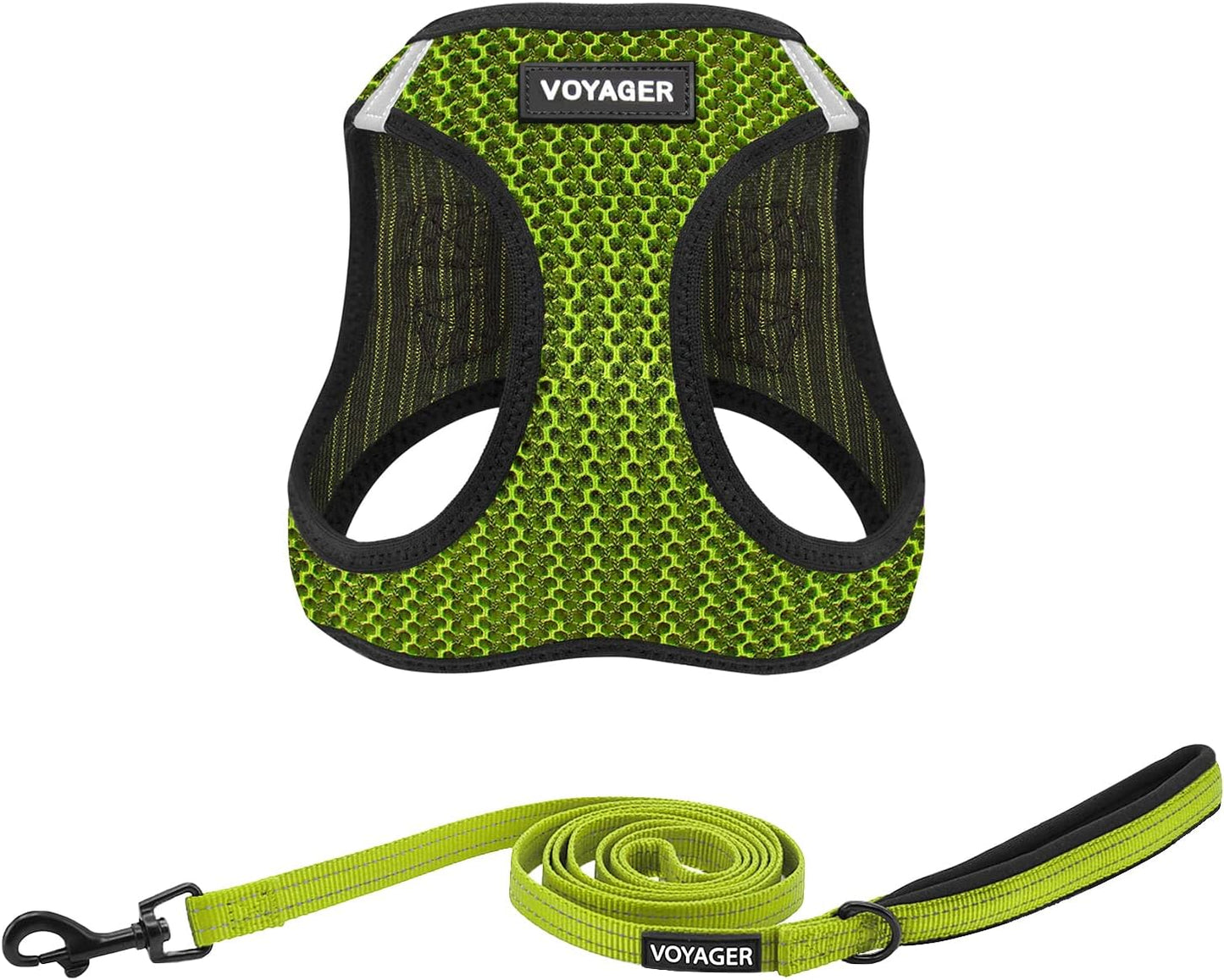 Best Pet Supplies Voyager Step-in Air All Weather Mesh Harness and Reflective Dog 5 ft Leash Combo with Neoprene Handle, for Small, Medium and Large Breed Puppies - Lime Green (2-Tone), S