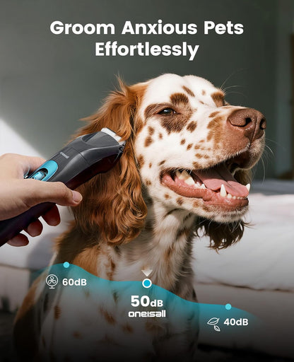 oneisall Professional Dog Grooming Kit at Home: All-in-One Quiet Clippers & Nail Grinder with LED Light, 2000mAh Cordless Dog Shaver, Safe Poodle Grooming Kit for Paws, Face, Ears & Body
