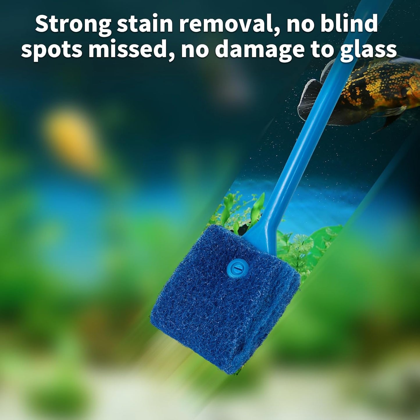 SLSON Aquarium Algae Scraper Double Sided Sponge Brush Cleaner Long Handle Fish Tank Scrubber for Glass Aquariums and Home Kitchen,15.4 inches (1)