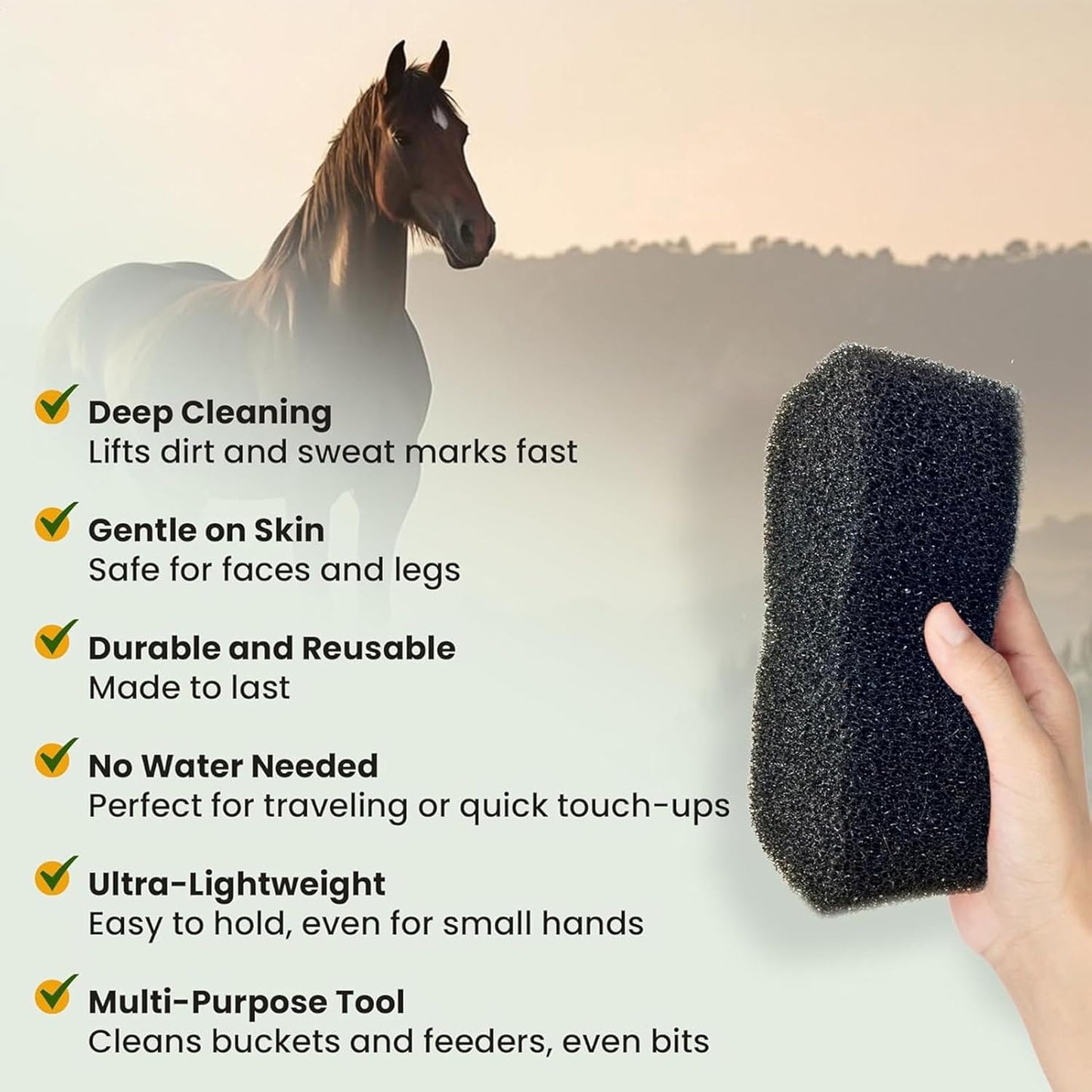 Equine Grooming Brush, Livestock Care Sponge, 9.06x4.33x1.77 Inches Massage Tools with Firm Grip, Rubber Handle Cleaning Bristles, Stable Farm Style Groomer, Horse Accessory for Outdoor and Pet Cares