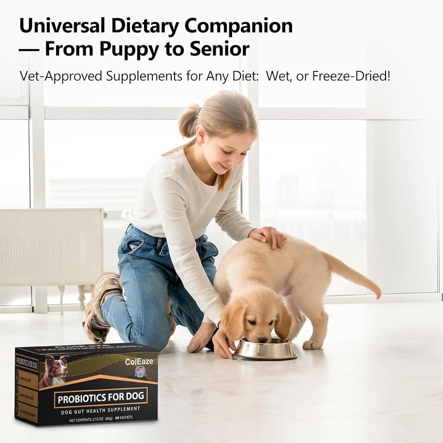 Probiotic Powder for Dogs, Dog Probiotics for Digestive & Immune Support Gut Health Gas Relief & Diarrhea for All Ages & Breeds 60Ct. Box