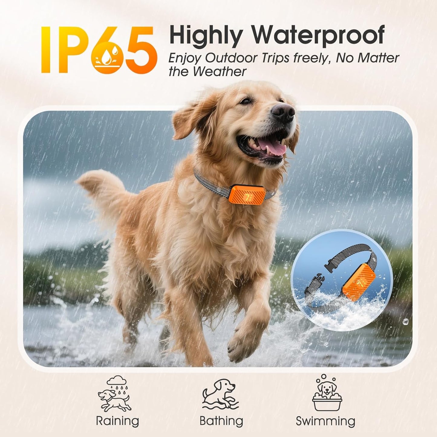 Dog Bark Collar for Large Medium Small Dogs, Effective No-Bark Collar, Smart Barking Collar, Rechargeable Bark Collar with 7-Level Sensitivity, 3 Beep & Vibration Modes, Waterproof, Orange