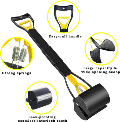 28 Inch Long Handle Pooper Scooper for Small & Large Dogs, Foldable Dog Poop Picker Upper for Yard, Avoid Bending Over for Easy Pick Up