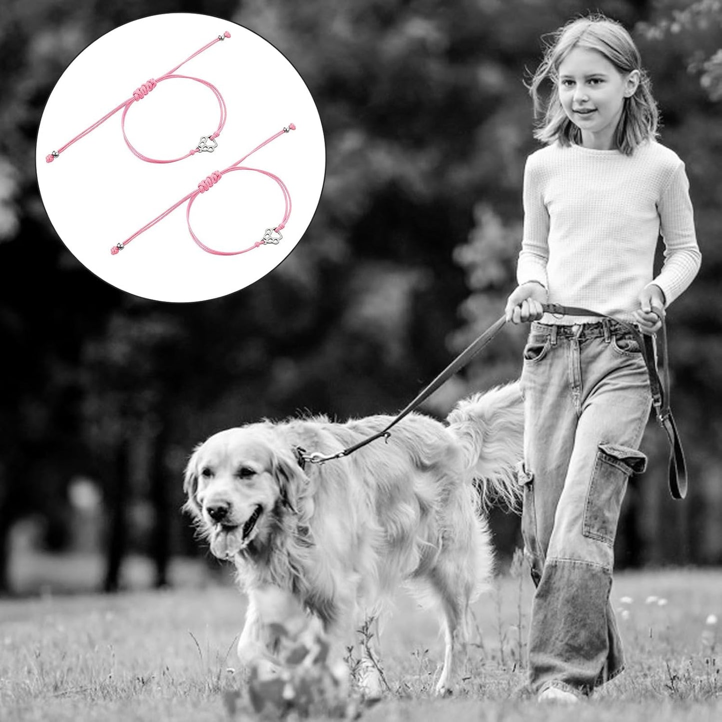 TIESOME 2pcs Pet Death Memorial Gift Bracelet, Pink Dog Paw Print Bracelet Gift Paw Memorial Furry Friends