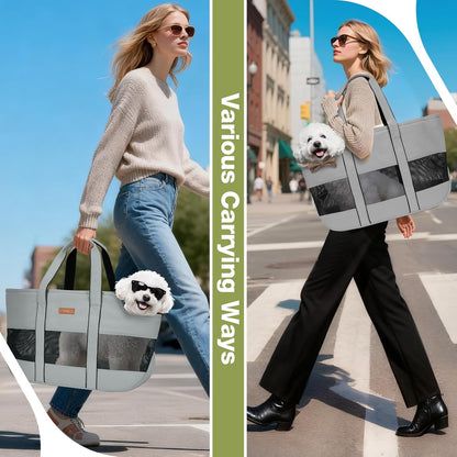 Lekereise Dog Purse Carrier for Small Dogs, Cats - Dog Carrier Purse with Secure Harness Clip, Dog Tote Bag Carrier, Large Space, Breathable Design(Gray)