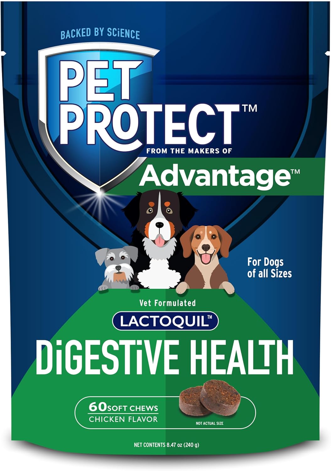 Pet Protect Digestive Health Supplement with Probiotics for Dogs, Vet-Formulated Lactoquil, Chicken-Flavored Soft Chews (60 Count)