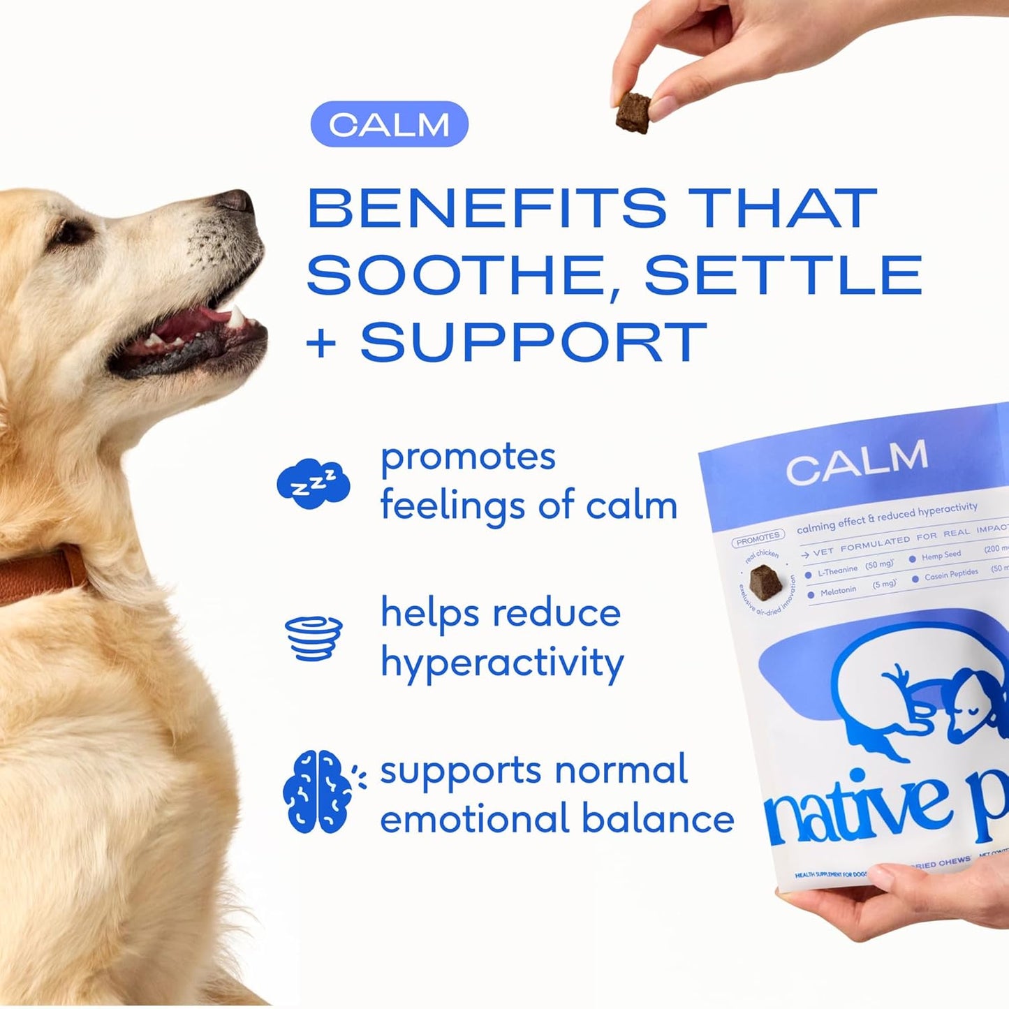 Native Pet Calming Chews for Dogs - Melatonin for Dogs Anxiety Relief - Grain Free All Natural Hemp Calming Treats & L-Theanine Helps Manage Stress & Separation Anxiety - Puppy Sleep Aid - 60 Chews