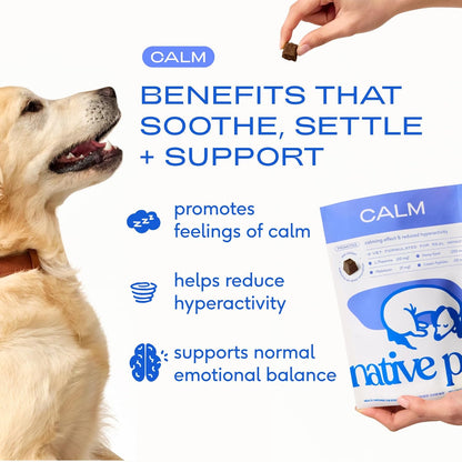 Native Pet Calming Chews for Dogs - Melatonin for Dogs Anxiety Relief - Grain Free All Natural Hemp Calming Treats & L-Theanine Helps Manage Stress & Separation Anxiety - Puppy Sleep Aid - 60 Chews