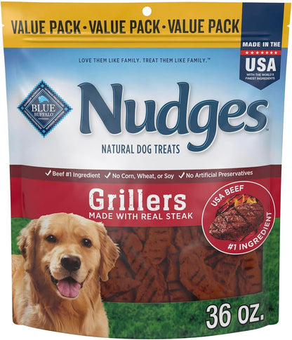 Blue Buffalo Nudges Grillers Natural Dog Treats with Real USA Beef, Made in the USA, Steak, 36-oz Bag