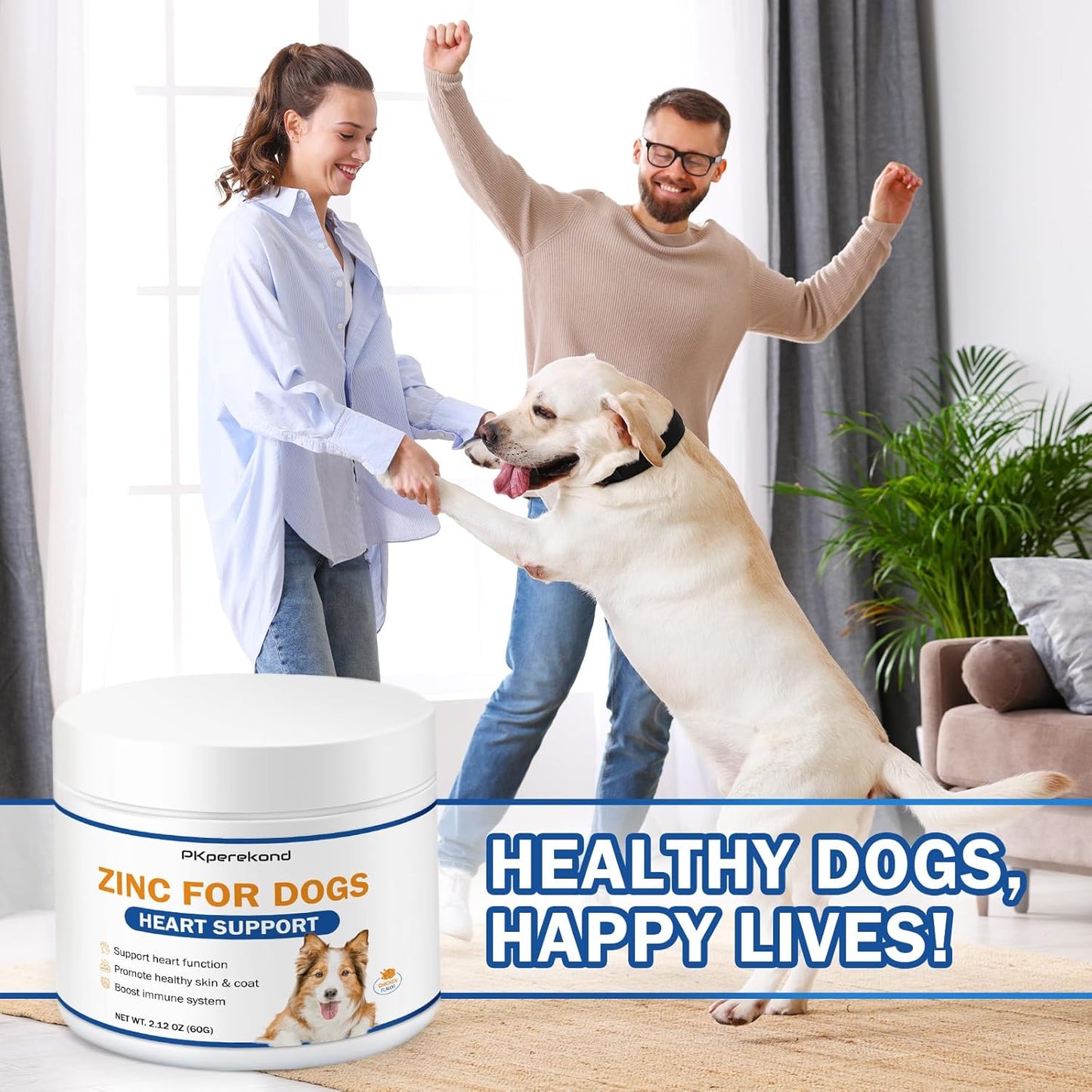 Zinc for Dogs, Heart Support Supplement for Dogs, Promote Heart Function, Healthy Skin and Coat, Strengthen Immune Function, Cellular Growth with Biotin, Selenium and Vitamins