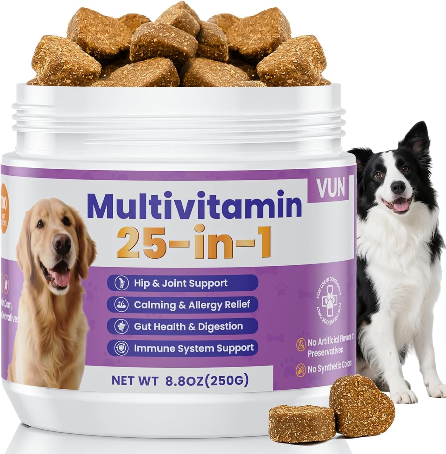 Dog Multivitamin 25 in 1 Chewable Dogs Vitamins Supplements Treats for Pet Omega-3 Glucosamine Vitamin for Puppy Supplies Skin Coat, Heart, HIPS & Joints, Digestion & Immune System 100pcs