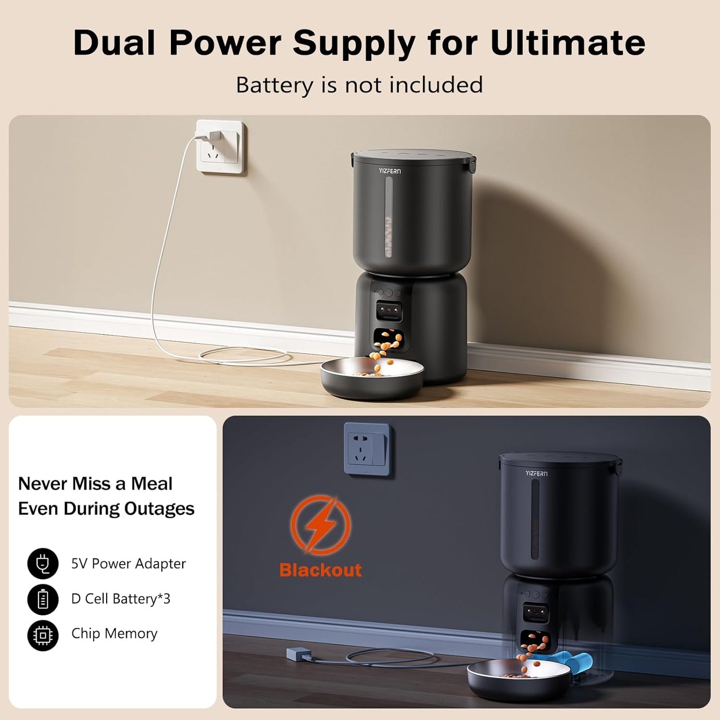 Automatic Cat Feeder with Camera, 4L Automatic Pet Feeder, Dual Power Supply, Programmable Cat Food Dispenser with 2MP Night Vision & Two-Way Audio for Cats and Small Dogs, Black